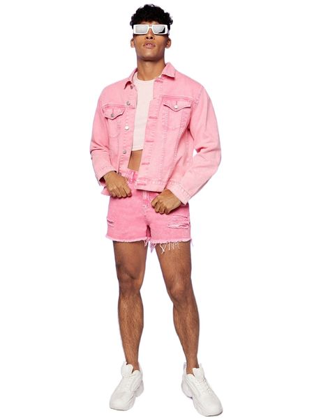 

men ripped raw trim denim shorts m1a3#, White;black