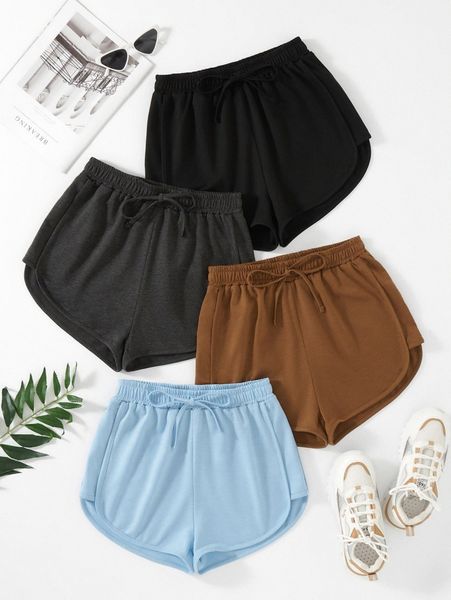 

4pcs knot front track shorts 76nn#, White;black