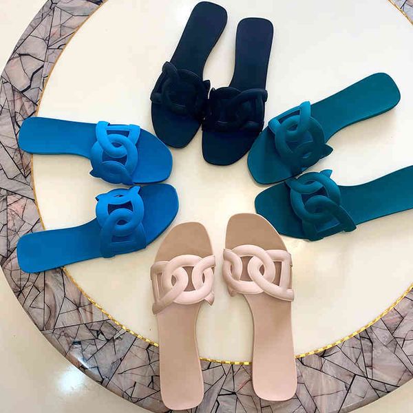 

designer h high version h summer leisure blue viscose shoes cool women's flat slippers with logo cgod, Black