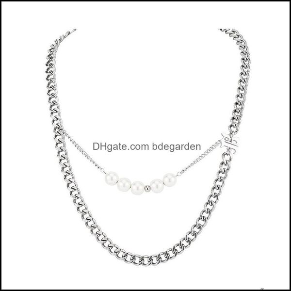 

chains necklaces pendants jewelry stainless steel long pearl old english letter m pendant necklace fashion street dance jewel dhusa, Silver