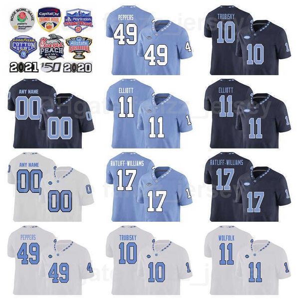 NCAA North Carolina Tar Heels College 49 Julius Peppers Maglie Calcio 10 Mitchell Trubisky 34 Tarik Cohen Nathan Elliott Anthony Ratliff-Williams Myles Wolfolk