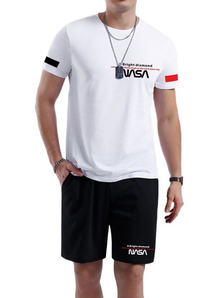 

men letter graphic tee & shorts 0717#, Gray