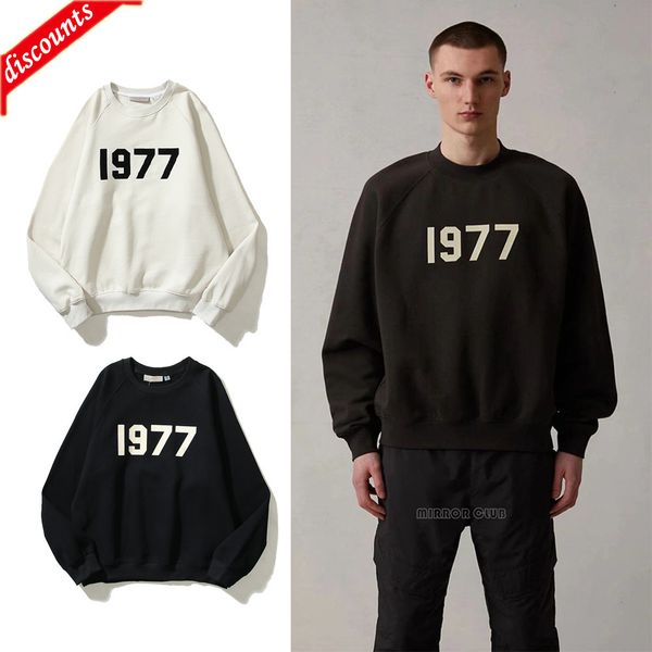 

men's brand fashion trend sweater wholesale high essentials double thread flocking letter round long sleeve t-shirt coat, Black