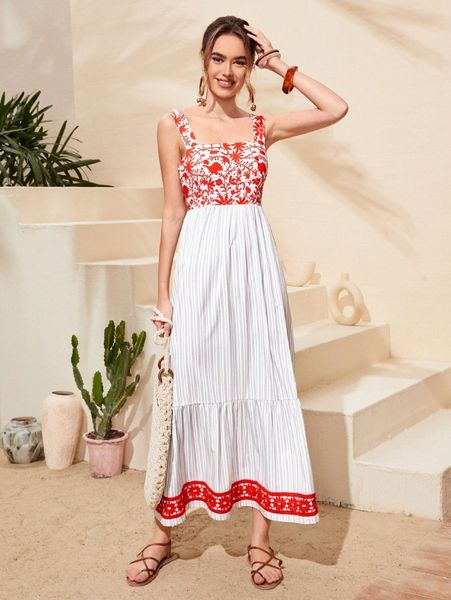 

floral print ruffle hem cami dress g03n#, Black;gray