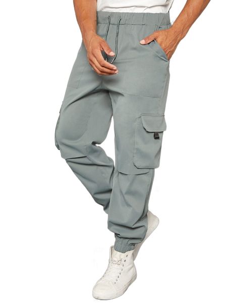 

men flap pocket side cargo pants u3bp#, Black