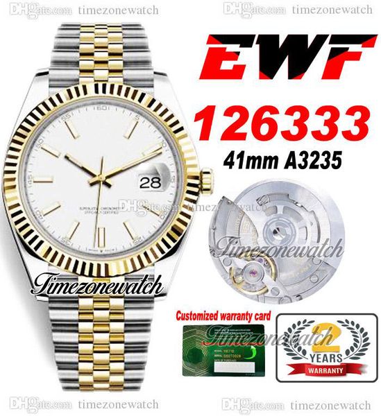 

ewf 41mm 126333 a3235 automatic mens watch two tone yellow gold white stick dial jubileesteel bracelet super edition same series warranty ti, Slivery;brown