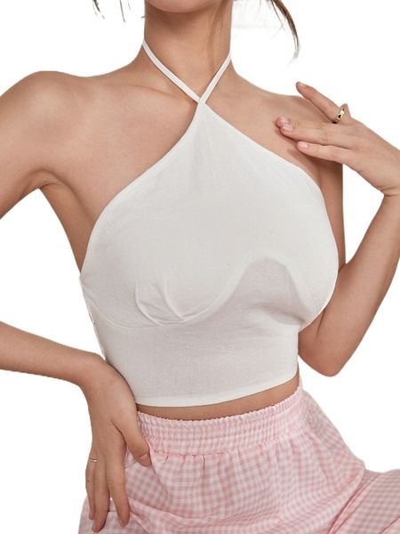

solid backless crop halter u3fi#, White