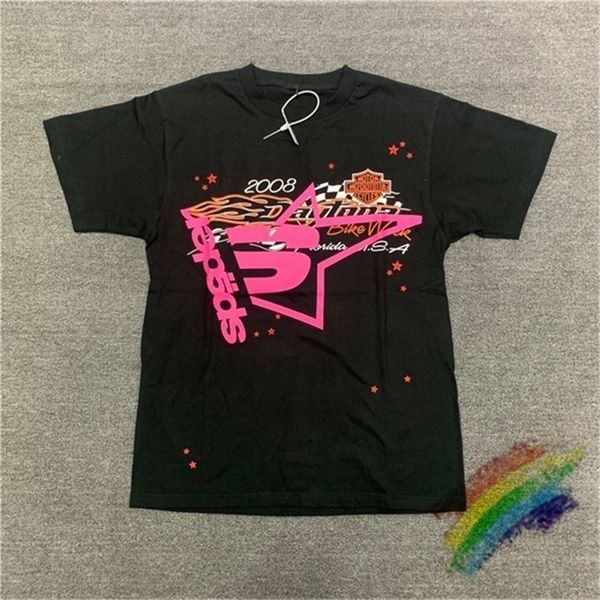 

pink young thug sp5der 555555 t shirt men women quality foaming printing spider web pattern t-shirt fashion tees 220708, White;black