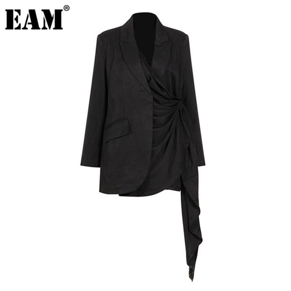 

eam women black pleated irregular blazer lapel long sleeve loose fit jacket fashion spring autumn 1dc058 y201026, White;black