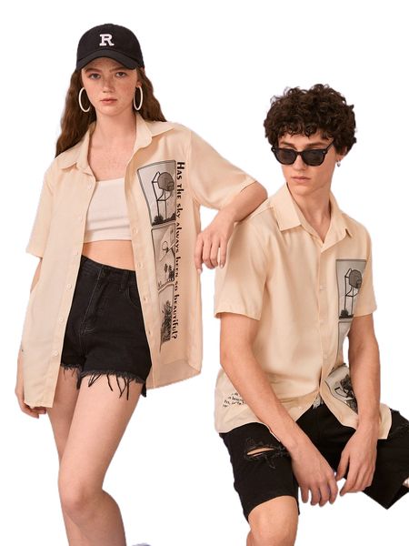 

1pc picture & slogan graphic shirt x6qh#, White;black