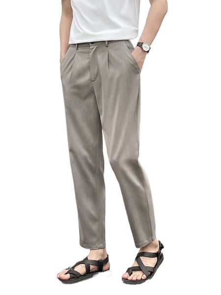 

men solid slant pockets pants v14f#, Black