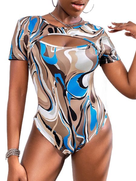 

sxy all over print cut out bodysuit x2xf#, White