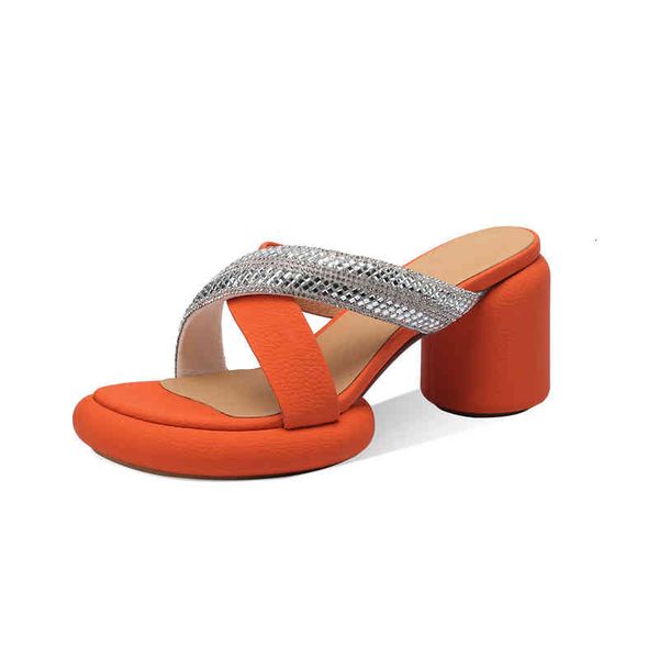 

sandals summer women's shoes round head thick high heels open toe water table drill simple spicy mom wearing sandals outside women 3t8e, Black