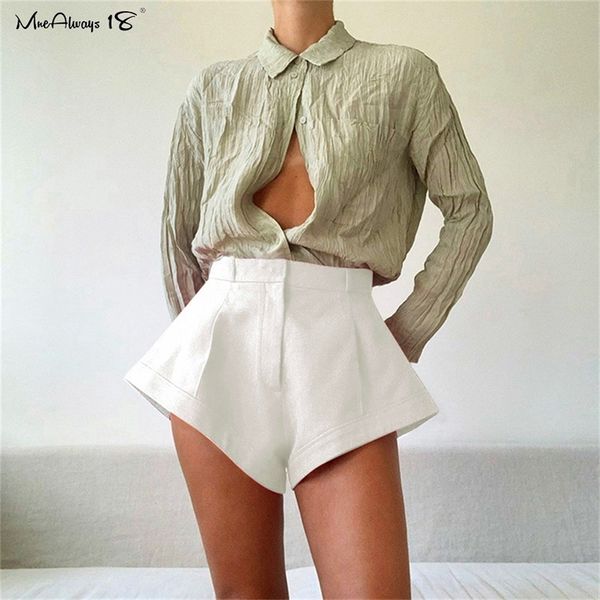 

mnealways18 pink mini shorts high waisted summer women's shorts chic casual female wide leg shorts streetwear 210301, White;black