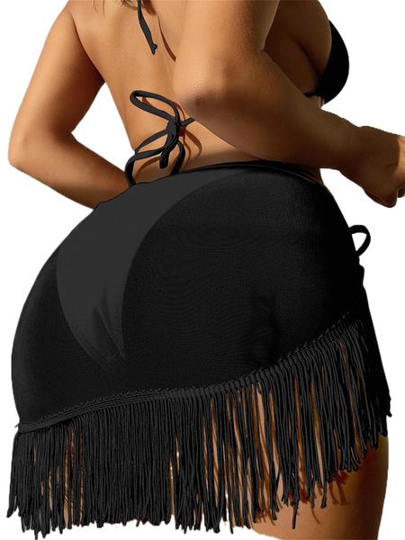 

plain fringe cover up skirt x6rb#, White;black