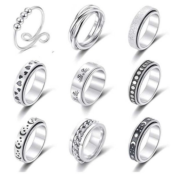 

rings sizzz spinning spinner ring for men women anxiety fidget s stainless steel moon star roman numerals chain rotating 2022, Silver