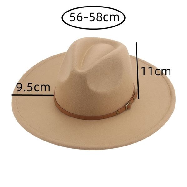 cappelli da donna inverno tesa larga 9,5 cm cintura a fascia solida cappello fedora kaki nero outdoor cowboy jazz cappellini cappelli per uomo sombreros de mujer 220517