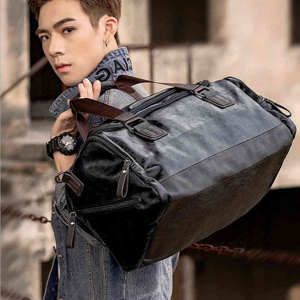 

men quality leather travel bags carry on luggage bag men duffel bags handbag casual traveling tote large weekend bag xa631zc 220611
