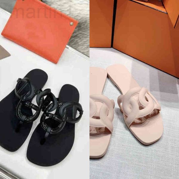 

slippers designer factory outlet h slipper yeesys kany designer egerie herme sandals women summer beach chain flat h jelly one word sandal l, Black