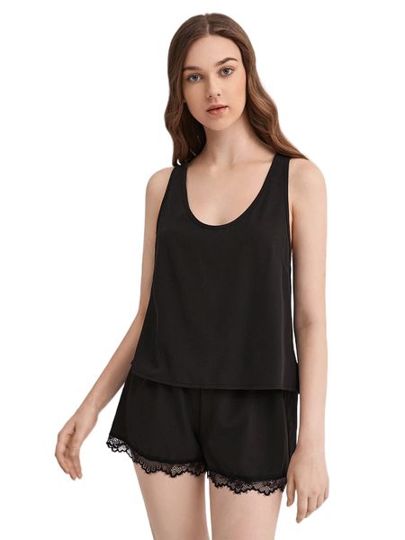 

contrast lace trim lounge set p0j8#, Black;red