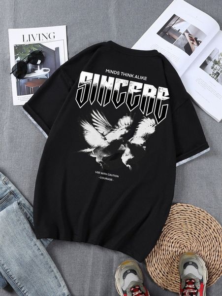 

men pigeon & slogan graphic tee y8ws#, White;black