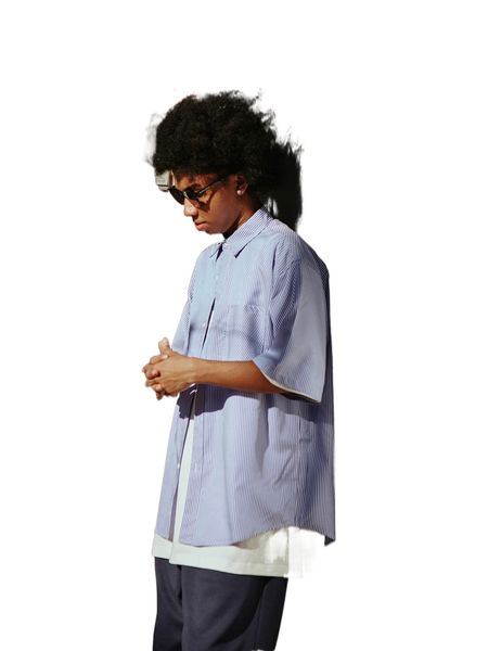 

men 1pc striped patched pocket drop shoulder shirt q4wu#, White;black