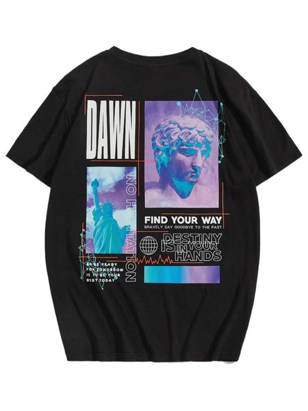 

men sculpture & slogan graphic tee t8cu#, White;black