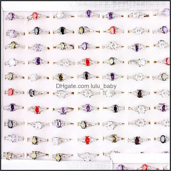 Band Rings Jewelry Shiny Cz Zircon Stones Sier Charm Strass Wedding Party Women Wholesale 50Pcs Drop D Dhtta