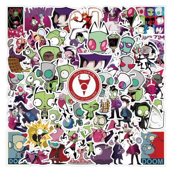 

50pcs/lot animation alien invader zim stickers graffiti sticker decorative notebook skateboard helmet car kids gift toy collection decorativ