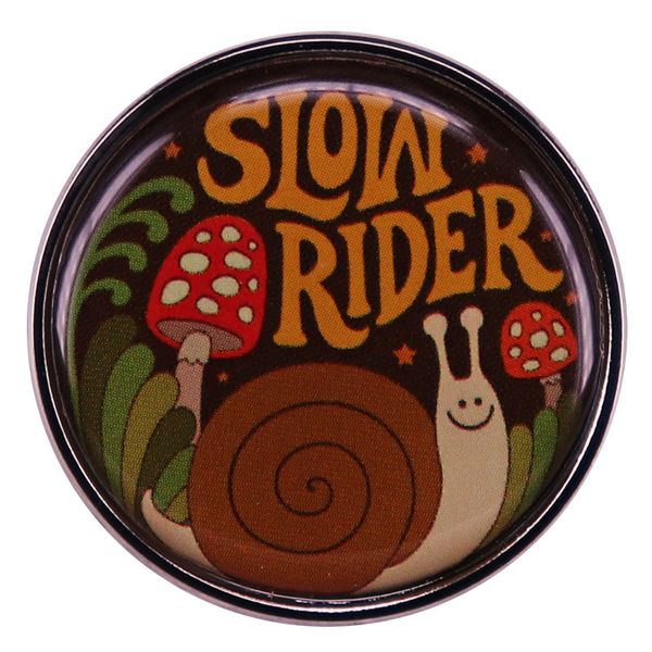 

slow rider snail enamel pin mushroom forest view badge, Blue