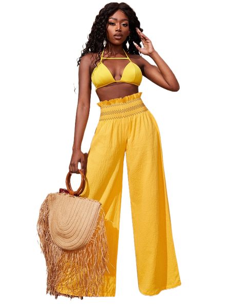 

sxy paper bag waist wide leg pants l5ub#, Black;white