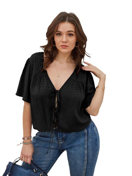 

plus swiss dot knot front crop 068n#, Black