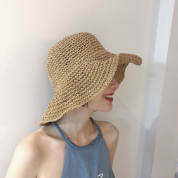 

floppy summer wide brim hats for women leisure beach panama straw dome cap fashion femme shade sun hat hcs121, Blue;gray