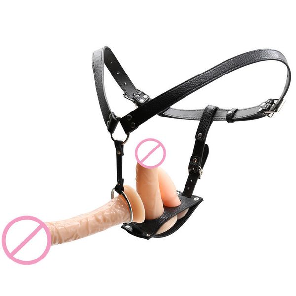 18 cm schwule Frauen tragen Leder-Keuschheitsgürtel, Strap-on-Harness-Höschen mit realistischem Silikon-Penis-Analplug für lesbische sexy Spielzeuge