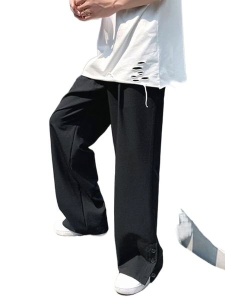 

men button hem straight leg pants f2yz#, Black