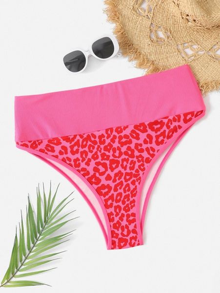 

plus leopard rib bikini bottom m5ic#, Black