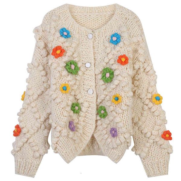 

women's sweaters knitted cardigan heavy industry three-dimensional 2022 spring and autumn lingge hook flower sweet loose v-neck sweater, White;black