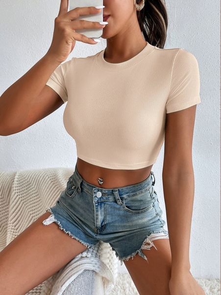 

ribbed knit crop tee y7yv#, White