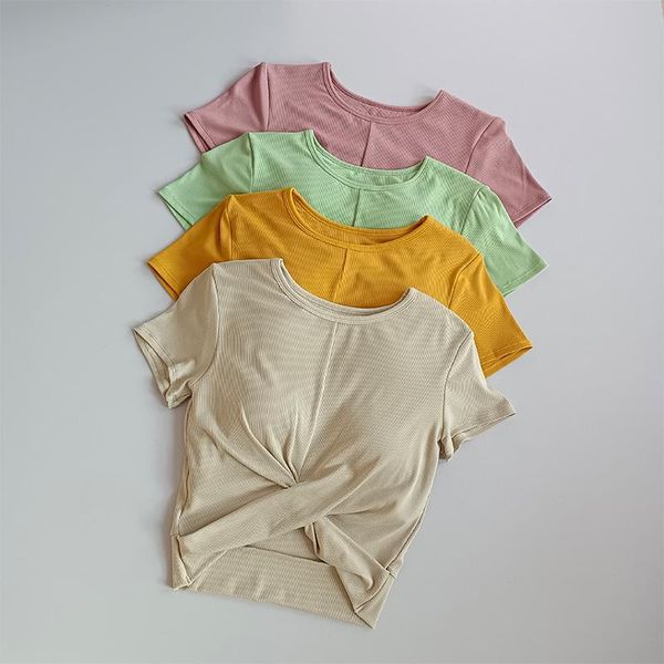 

yoga outfit gym short sleeved women's summer tight t-shirt with breast pad thread running training fitness clothes