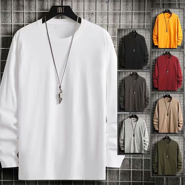 

mens t shirts harajuku fashion streetwear solid color long sleeve t shirt men casual men clothing 100%cotton tees men 220805, White;black