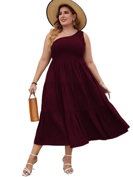

plus one shoulder ruffle hem dress f4ep#, Black