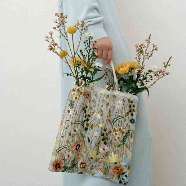 

shopping bags designer cute shoulder for women flower embroidery handbag light female tote bag elegant outdoor spring 220318