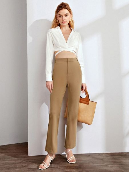 

high waist split hem pants z1d3#, Black;white