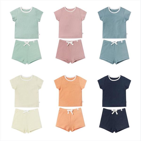 

kids designer clothes boys summer pit striped clothing sets girls boutique pants suits breathable casual t-shirts shorts outfits bb8125, White