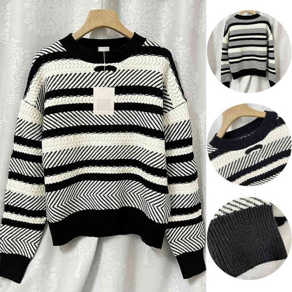 

women's sweaters medieval stripe embroidery knitted sweater autumn and winter wool material soft waxy texture, White;black