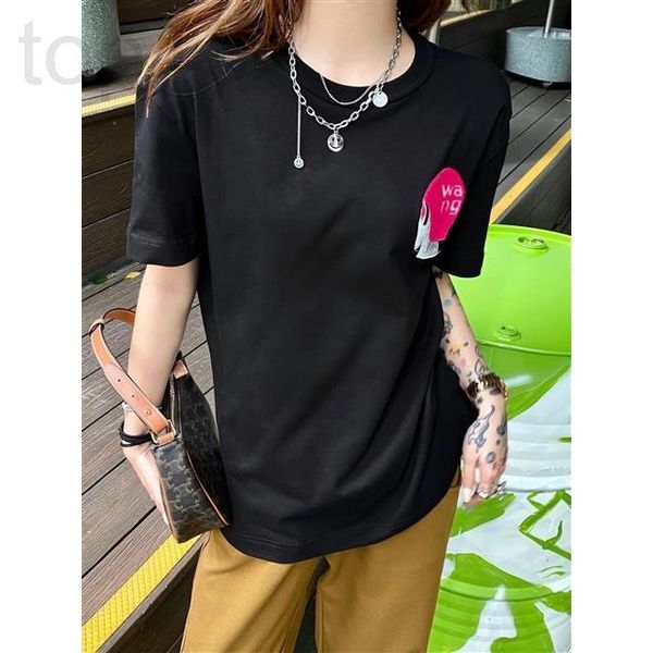 

women's t-shirt designer chaopai 22 early spring new letterhead hair printed short sleeve t-shirt simple, fashionable and loose for men, White