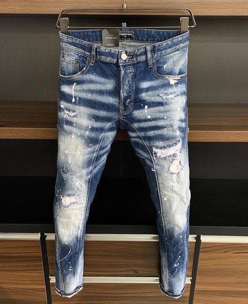 

dsq jeans men jeans mens luxury designerjeans skinny ripped cool guy causal hole denim jean fashion brand fit jeans men washed pant 6871 eit, Blue
