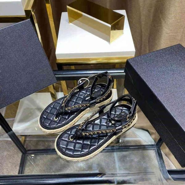 

2022 spring new chain hemp rope bottom fairy wind beach sandals, Black