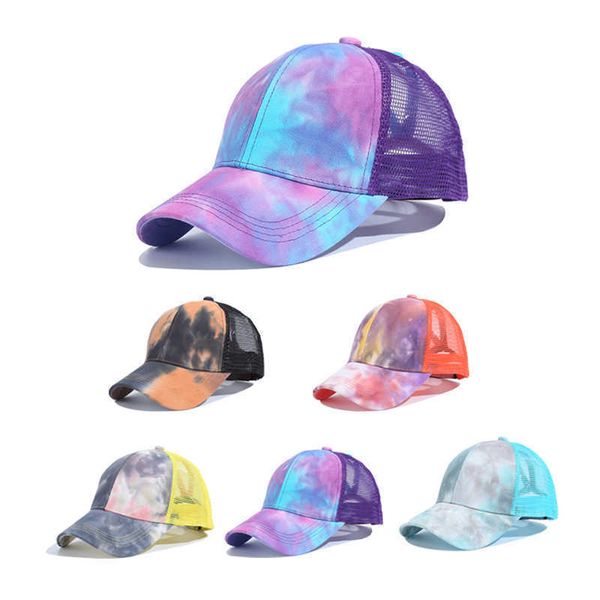 

tie dye ponytail baseball caps washed trucker hats outdoor visor snapbacks cap peaked party hats4styles, Black;white