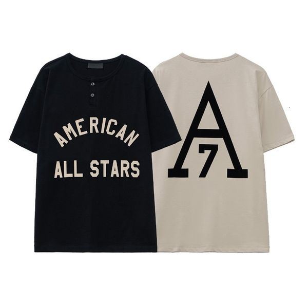 

men's t-shirts fog season 7 main line henry collar letter flocking printing early spring high street short sleeve t-shirt men and women, White;black